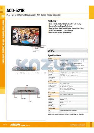 ACD-521RHT-A1-1011 datasheet - 21.5 Full HD (1920 x 1080) Fanless TFT LCD Display