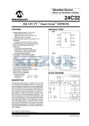 24C32-/SP datasheet - 32K 5.0V I2C Smart Serial EEPROM