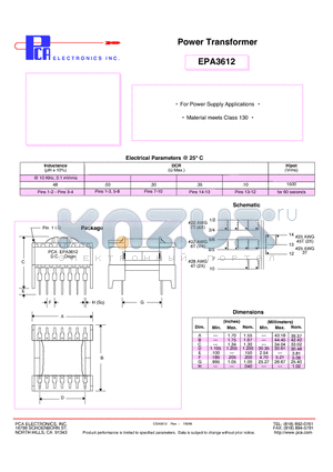 EPA3612 datasheet - Power Transformer