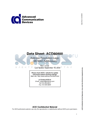 ACD80800 datasheet - Address Resolution Logic (8K MAC Addresses)