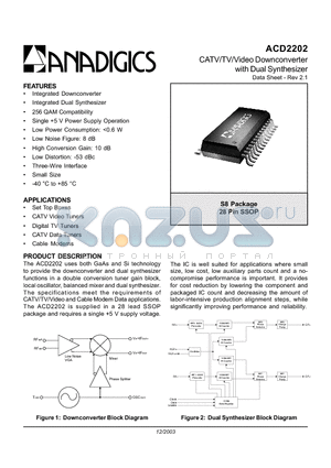 ACD2202S8P0 datasheet - CATV/TV/Video Downconverter with Dual Synthesizer