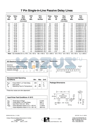 EPA3643-4.0 datasheet - 7 Pin Single-in-Line Passive Delay Lines