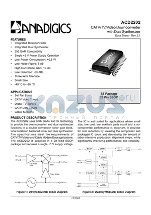 ACD2202S8P1 datasheet - CATV/TV/Video Downconverter with Dual Synthesizer