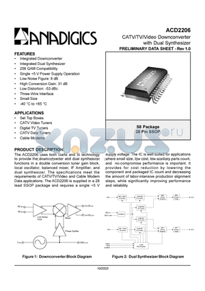 ACD2206 datasheet - CATV/TV/VIDEO DOWNCONVERTER WITH DUAL SYNTHESIZER