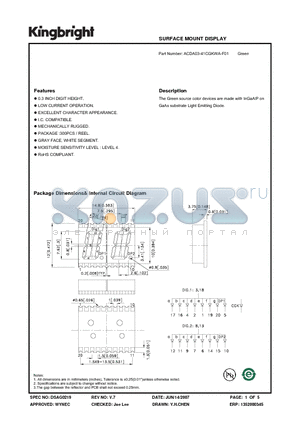 ACDA03-41CGKWA-F01 datasheet - SURFACE MOUNT DISPLAY