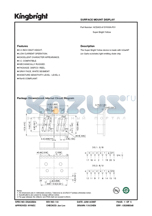 ACDA03-41SYKWA-F01 datasheet - SURFACE MOUNT DISPLAY