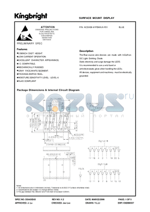 ACDA56-41PBWA/A-F01 datasheet - SURFACE MOUNT DISPLAY