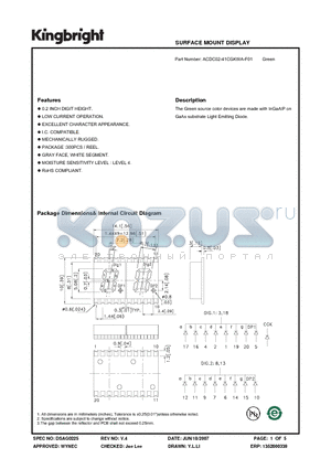 ACDC02-41CGKWA-F01 datasheet - SURFACE MOUNT DISPLAY