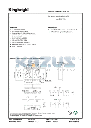 ACDC03-41SYKWA-F01 datasheet - SURFACE MOUNT DISPLAY