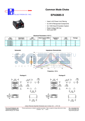 EPA3685-3 datasheet - Common Mode Choke