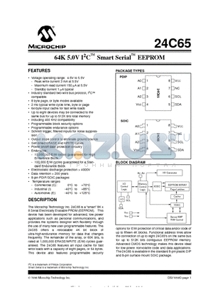 24C65-IP datasheet - 64K 5.0V I 2 C  Smart Serial  EEPROM