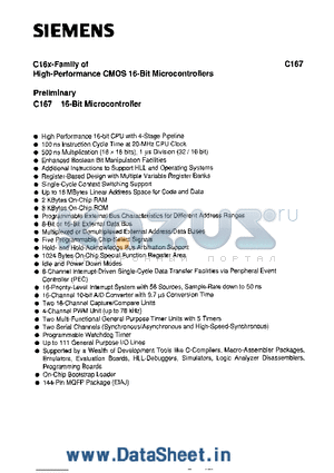 C167 datasheet - High-Performance CMOS 16-Bit Microcontrollers