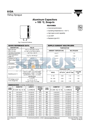 81DA datasheet - Aluminum Capacitors  105 `C, Snap-In