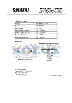 CP192V datasheet - Small Signal Transistors NPN - Amp Switch Transistor Chip