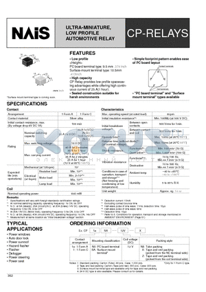 CP1SA-12V-X datasheet - ULTRA-MINIATURE, LOW PROFILE AUTOMOTIVE RELAY