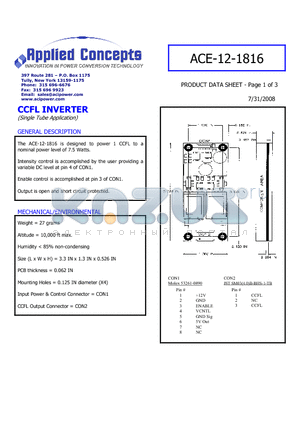 ACE-12-1816 datasheet - CCFL INVERTER