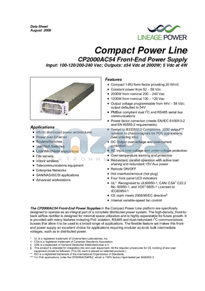 CP2000AC54PE datasheet - Compact Power Line Input: 100-120/200-240 Vac; Outputs: a54 Vdc at 2000W; 5 Vdc at 4W