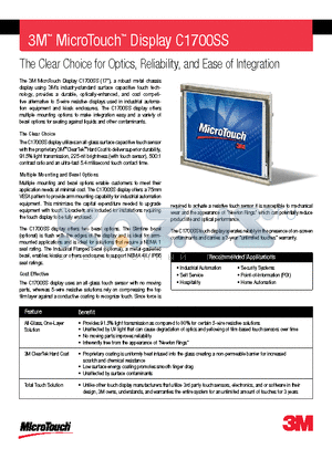 C1700SS datasheet - 3M MicroTouch Display