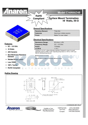 C16N50Z4B datasheet - Surface Mount Termination 16 Watts, 50W