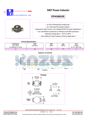 EPA3892GE datasheet - SMT Power Inductor