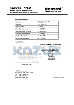 CP206 datasheet - Small Signal Transistors N - Channel Switch/Chopper J FET Chip