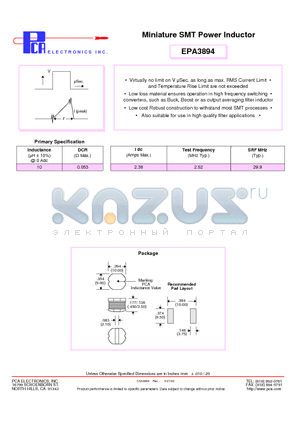 EPA3894 datasheet - Miniature SMT Power Inductor