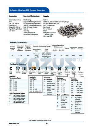 C17UL620J-7UN-XOT datasheet - UL Series: Ultra Low ESR Ceramic Capacitors