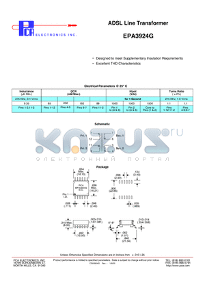 EPA3924G datasheet - ADSL Line Transformer