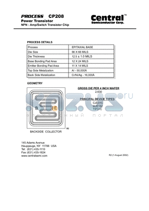 CP208 datasheet - Power Transistor NPN - Amp/Switch Transistor Chip