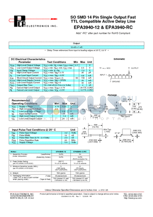 EPA3940-12 datasheet - SO SMD 14 Pin Single Output Fast TTL Compatible Active Delay Line