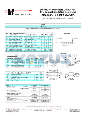 EPA3940-RC datasheet - SO SMD 14 Pin Single Output Fast TTL Compatible Active Delay Line