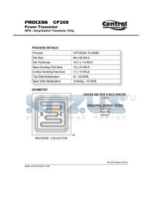 CP208_10 datasheet - Power Transistor NPN - Amp/Switch Transistor Chip