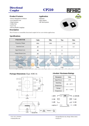 CP210 datasheet - Directional Coupler