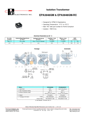EPA3948GM-RC datasheet - Isolation Transformer