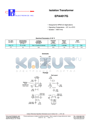 EPA4017G datasheet - Isolation Transformer