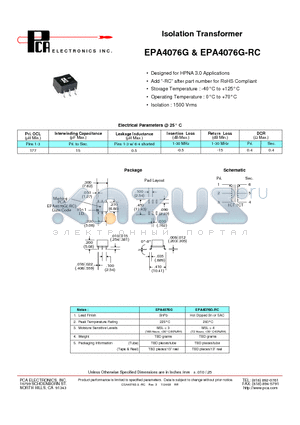 EPA4076G-RC datasheet - Isolation Transformer