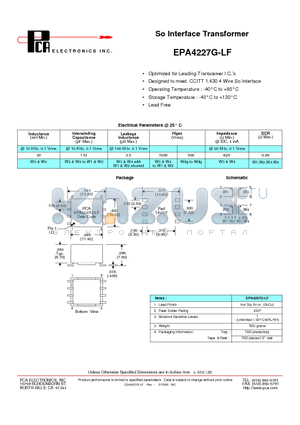 EPA4227G-LF datasheet - So Interface Transformer