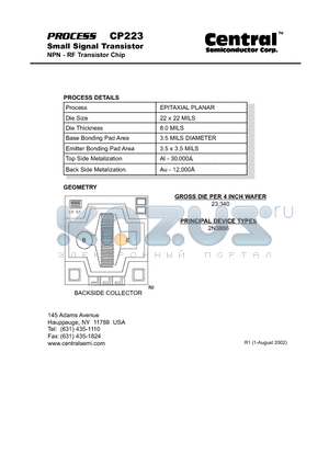 CP223 datasheet - Small Signal Transistor NPN - RF Transistor Chip