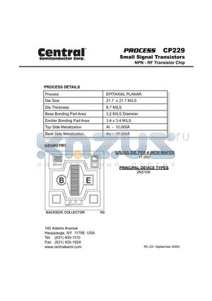 CP229 datasheet - Small Signal Transistors NPN - RF Transistor Chip