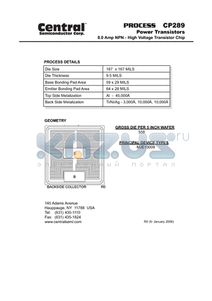CP289 datasheet - Power Transistors 8.0 Amp NPN - High Voltage Transistor Chip