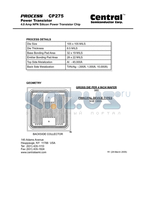 CP275 datasheet - Power Transistor 4.0 Amp NPN Silicon Power Transistor Chip