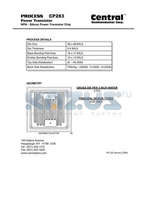 CP283 datasheet - Power Transistor NPN - Silicon Power Transistor Chip