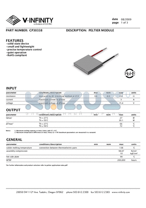 CP30338 datasheet - PELTIER MODU LE