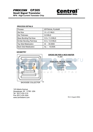 CP305 datasheet - Small Signal Transistor NPN - High Current Transistor Chip