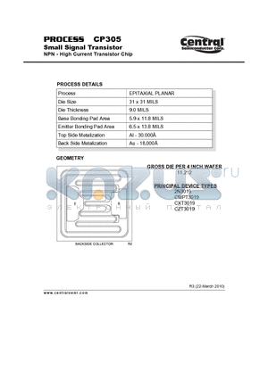 CP305_10 datasheet - Small Signal Transistor NPN - High Current Transistor Chip