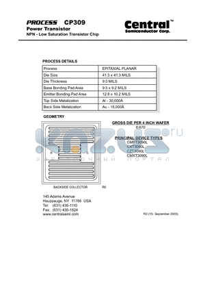 CP309 datasheet - Power Transistor NPN - Low Saturation Transistor Chip