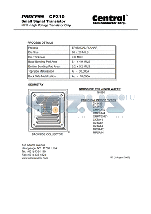 CP310 datasheet - Small Signal Transistor NPN - High Voltage Transistor Chip