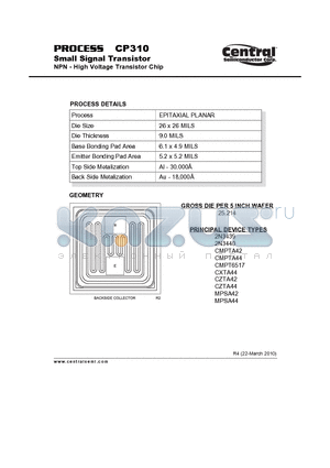 CP310_10 datasheet - Small Signal Transistor NPN - High Voltage Transistor Chip