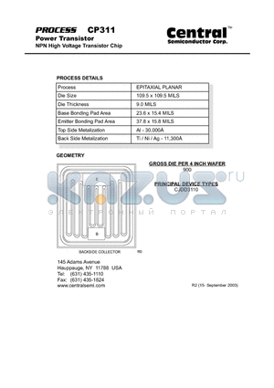 CP311 datasheet - Power Transistor NPN High Voltage Transistor Chip