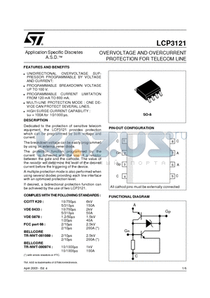 CP3121 datasheet - OVERVOLTAGE AND OVERCURRENT PROTECTION FOR TELECOM LINE